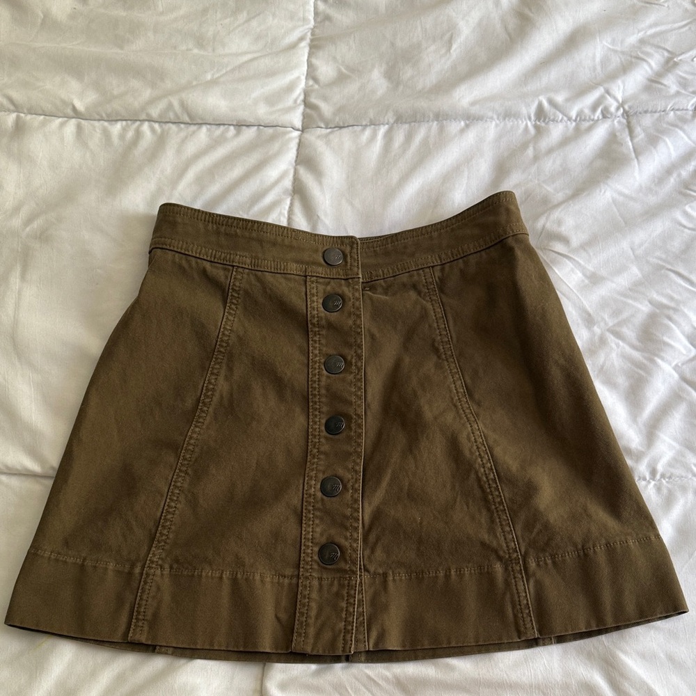 Madewell Women's Button-Front A-Line Skirt in Olive Brown